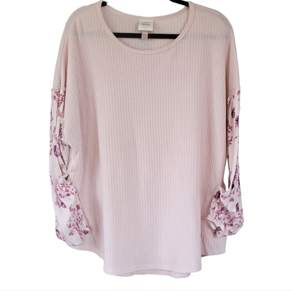Knox Rose || Waffle Knit Thermal Balloon Sleeve Boho Top Blush Pink Sz XXL - Picture 3 of 10